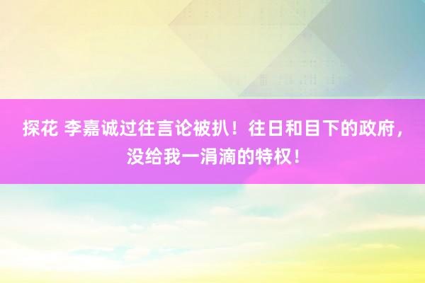 探花 李嘉诚过往言论被扒！往日和目下的政府，没给我一涓滴的特权！